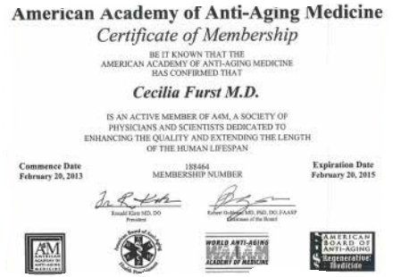 Certificate of Membership — American Academy of Anti-Aging Medicine, Cecilia Fürst M.D.